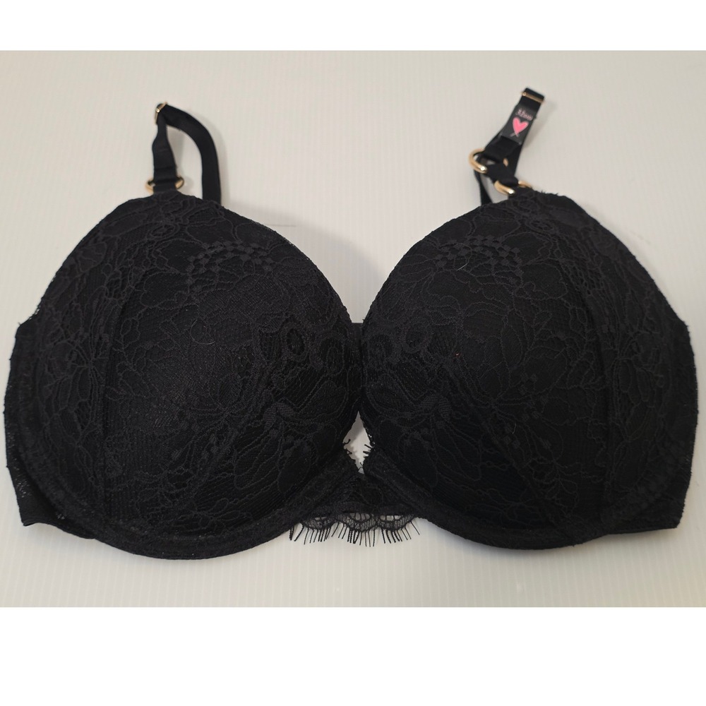 Victoria's Secret Push-Up Bra 32DD Black Lace Excellent